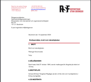 Read more about the article Complaint Filed With the Swedish Prosecution Authorities (18 Sep 2024)