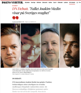 Read more about the article Debate article in Sweden’s largest daily, mentioning Dawit Isaak, Gui Minhai, Ahmadreza Djalali and Joakim Melin, urging the Government ot react