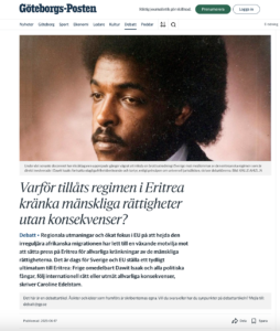 Read more about the article Debate Article in Dagens Nyheter Debatt: Why Is the Regime in Eritrea Allowed to Violate Human Rights Without Consequences?